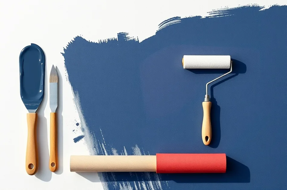 Outils de peinture disposés dans l'ordre des étapes du chantier